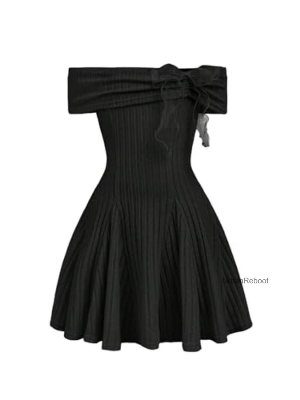 Girls Off Shoulder Ruffle Ribbed A-Line Short Dress